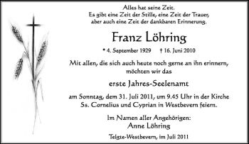 Anzeige von Franz Löhring von Westfälische Nachrichten