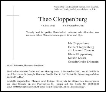 Anzeige von Theo Cloppenburg von Westfälische Nachrichten