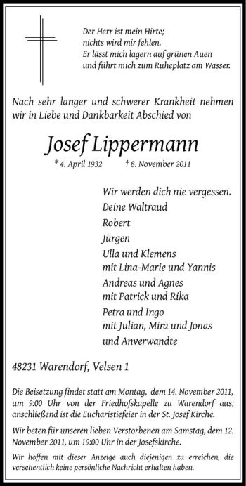 Anzeige von Josef Lippermann von Westfälische Nachrichten