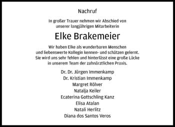 Anzeige von Elke Brakemeier von Westfälische Nachrichten