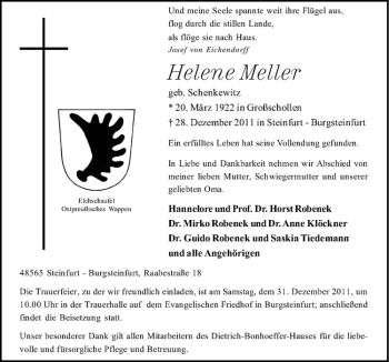 Anzeige von Helene Meller von Westfälische Nachrichten