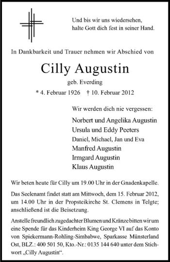 Anzeige von Cilly Augustin von Westfälische Nachrichten