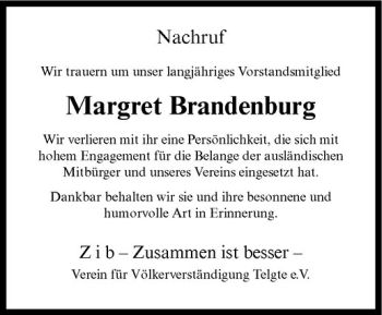 Anzeige von Margret Brandenburg von Westfälische Nachrichten