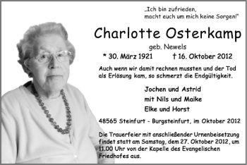 Anzeige von Charlotte Osterkamp von Westfälische Nachrichten