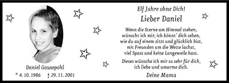  Traueranzeige für Daniel Gausepohl vom 29.11.2012 aus Westfälische Nachrichten