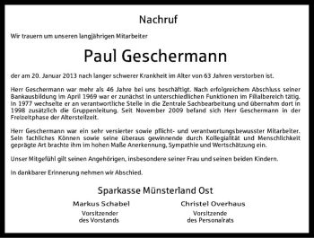 Anzeige von Paul Geschermann von Westfälische Nachrichten