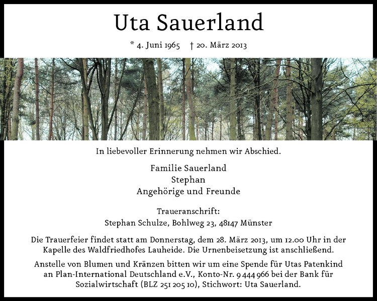  Traueranzeige für Uta Sauerland vom 23.03.2013 aus Westfälische Nachrichten