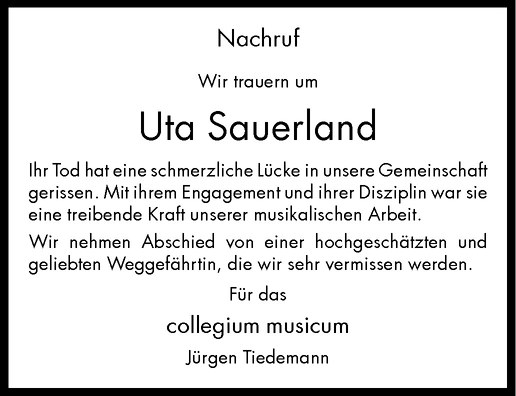  Traueranzeige für Uta Sauerland vom 28.03.2013 aus Westfälische Nachrichten