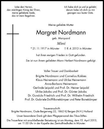 Anzeige von Margret Nordmann von Westfälische Nachrichten