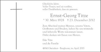 Anzeige von Ernst Georg Titze von Westfälische Nachrichten