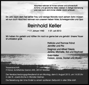 Anzeige von Reinhold Keller von Westfälische Nachrichten