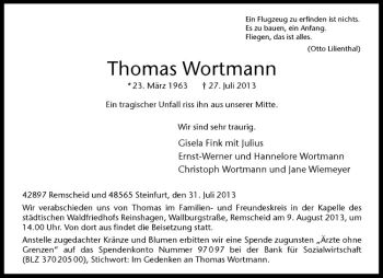 Anzeige von Thomas Wortmann von Westfälische Nachrichten