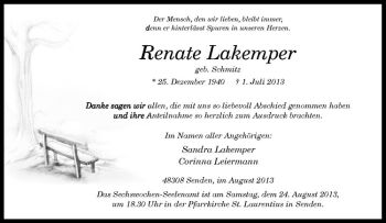 Anzeige von Renate Lakemper von Westfälische Nachrichten