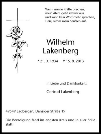 Anzeige von Wilhelm Lakenberg von Westfälische Nachrichten