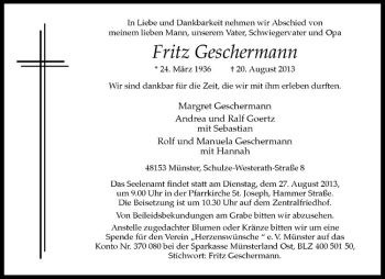 Anzeige von Fritz Geschermann von Westfälische Nachrichten