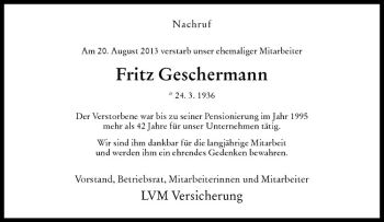 Anzeige von Fritz Geschermann von Westfälische Nachrichten