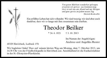 Anzeige von Theodor Beilker von Westfälische Nachrichten