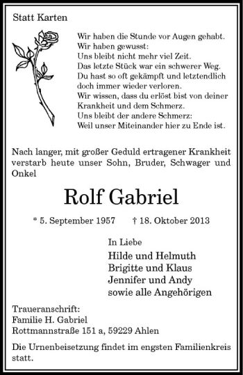 Anzeige von Rolf Gabriel von Westfälische Nachrichten