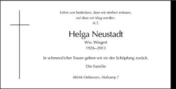 Anzeige von Helga Neustadt von Westfälische Nachrichten