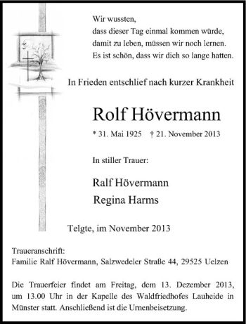 Anzeige von Rolf Hövermann von Westfälische Nachrichten