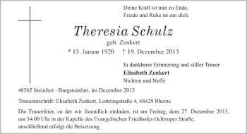 Anzeige von Theresia Schulz von Westfälische Nachrichten