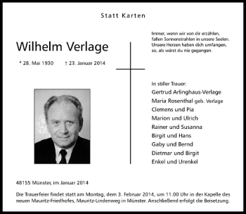 Anzeige von Wihelm Verlage von Westfälische Nachrichten