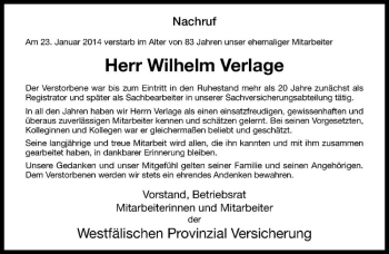 Anzeige von Wilhelm Verlage von Westfälische Nachrichten