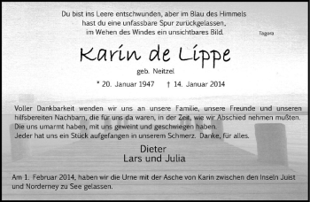 Anzeige von Karin de Lippe von Westfälische Nachrichten