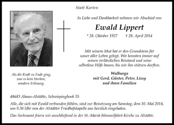 Anzeige von Ewald Lippert von Westfälische Nachrichten