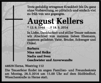 Anzeige von August Kellers von Westfälische Nachrichten