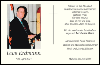 Anzeige von Uwe Erdmann von Westfälische Nachrichten