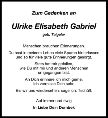 Anzeige von Ulrike Elisabeth Gabriel von Westfälische Nachrichten