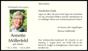 Anzeige von Annette Möllerfeld von Westfälische Nachrichten