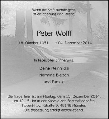 Anzeige von Peter Wolff von Westfälische Nachrichten