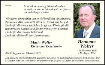 Anzeige von Hermann Wolter von Westfälische Nachrichten