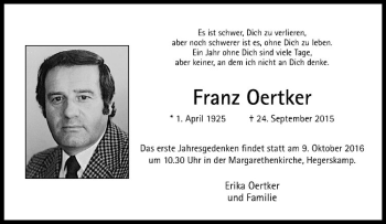 Anzeige von Franz Oertker von Westfälische Nachrichten