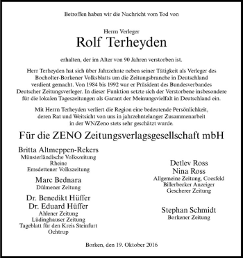 Anzeige von Rolf Terheyden von Westfälische Nachrichten