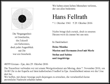 Anzeige von Hans Fellrath von Westfälische Nachrichten