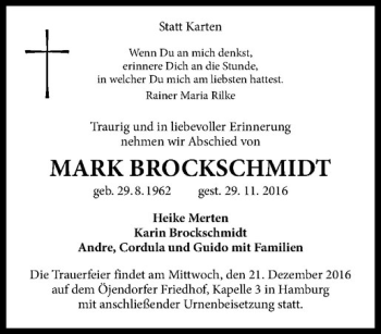 Anzeige von Mark Brockschmidt von Westfälische Nachrichten