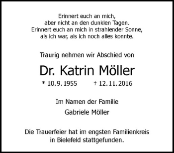 Anzeige von Katrin Möller von Westfälische Nachrichten