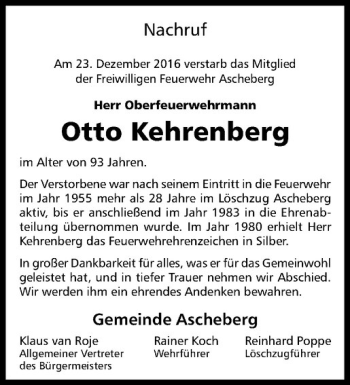 Anzeige von Otto Kehrenberg von Westfälische Nachrichten