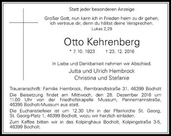 Anzeige von Otto Kehrenberg von Westfälische Nachrichten