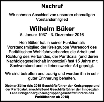 Anzeige von Wilhelm Büker von Westfälische Nachrichten