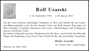 Anzeige von Rolf Usarski von Westfälische Nachrichten