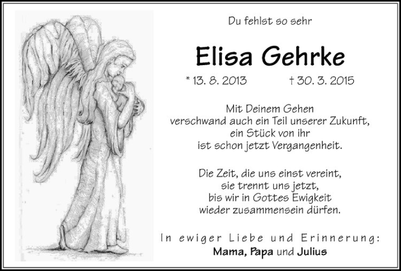  Traueranzeige für Elisa Gehrke vom 30.03.2016 aus Westfälische Nachrichten