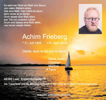 Anzeige von Achim Frieberg von Westfälische Nachrichten