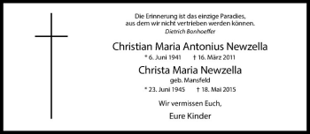 Anzeige von Christian Maria Antonius Newzella von Westfälische Nachrichten