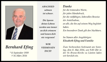 Anzeige von Bernhard Efing von Westfälische Nachrichten