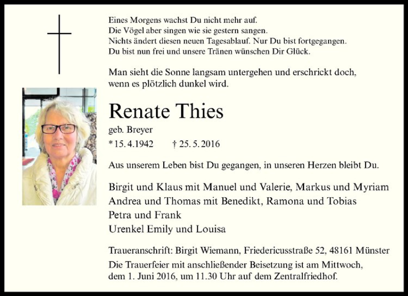 Traueranzeigen von Renate Thies | www.trauer.ms