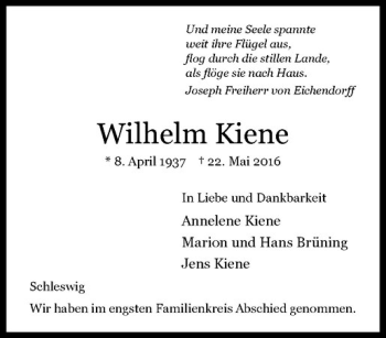 Anzeige von Wilhelm Kiene von Westfälische Nachrichten